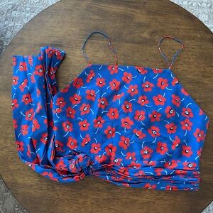 Alice + Olivia Blue Top with Red Floral Design
